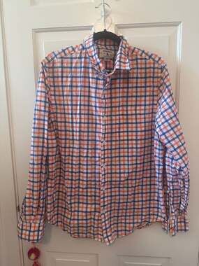 Bonobos Slim Fit Shirt Medium White Blue Orange Checkered